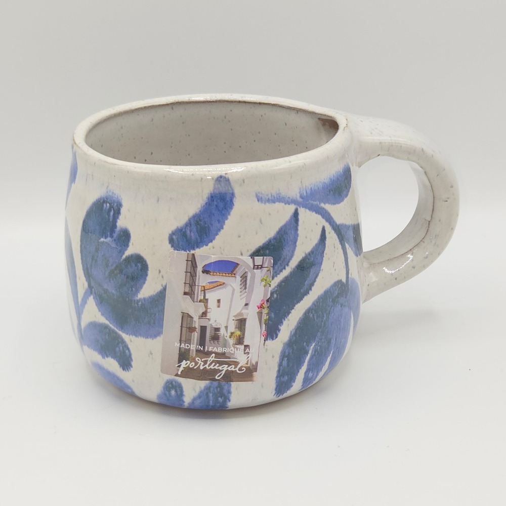 Artisan Rustic Pottery Coffee Mug 20oz Blue Floral Speckled Portugal by Sublime